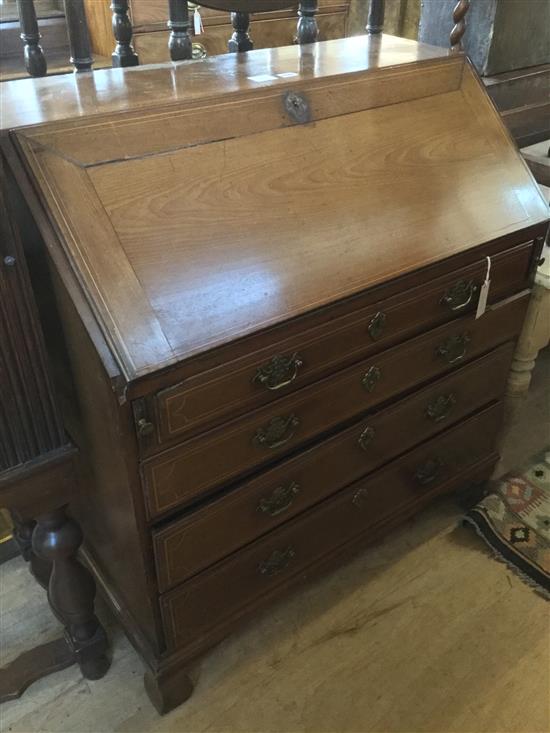 Georgian inlaid mahogany bureau(-)